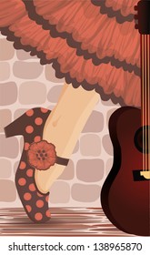 Spanish flamenco party card, vector illustration