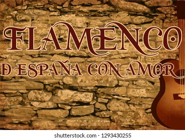 Spanish flamenco party invitation card with guitar, vector illustration
