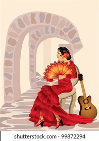 Spanish Flamenco Woman. Vector Illustration