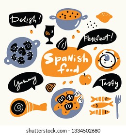 Spanish food. Hand drawn illustration, made in vector. Doodle style