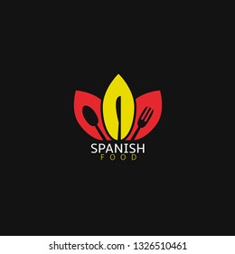 Spanish food icon. Spanish flag symbol Spoon fork and knife icons