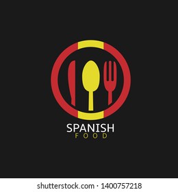 Spanish food icon. Spanish flag symbol Spoon fork and knife icons