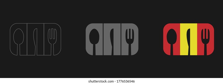 Spanish food logo icon template.Spoon,knife and fork icon vector illustration on black background