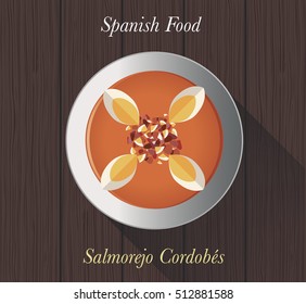 Spanish Food: "Salmorejo Cordobes". Typical spanish tomato cold soup from Cordoba (Spain). Garnished ham and chopped egg