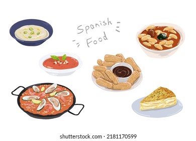 Spanish food, traditional cuisine vector illustration