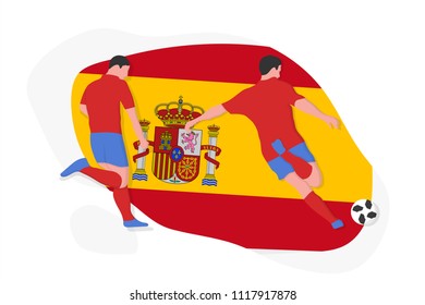 Spanish football team player kicking dribbling 2018 championship vector illustration soccer spain