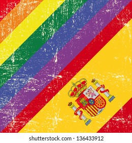 Spanish and gay grunge Flag. Mixed grunge gay flag with spanish flag.