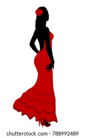 Spanish girl in flamenco red dress