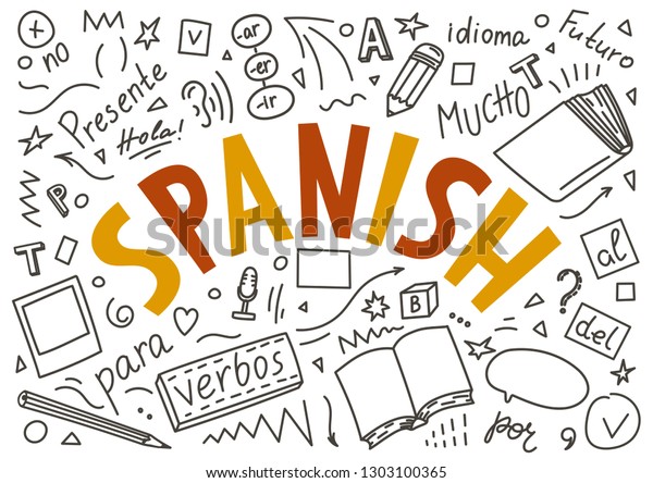 Spanish Hand Drawn Doodles Lettering On Stock Vector (Royalty Free ...