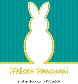 Spanish "Happy Easter" bright bunny cut out card in vector format.