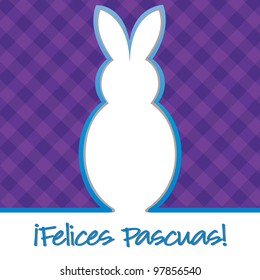 Spanish "Happy Easter" bright bunny cut out card in vector format.