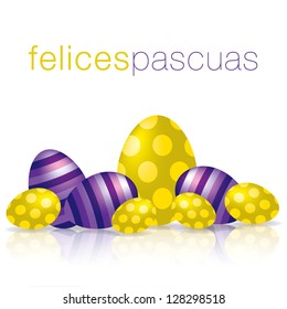 Spanish Happy Easter egg with reflection card in vector format.