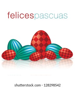 Spanish Happy Easter egg with reflection card in vector format.