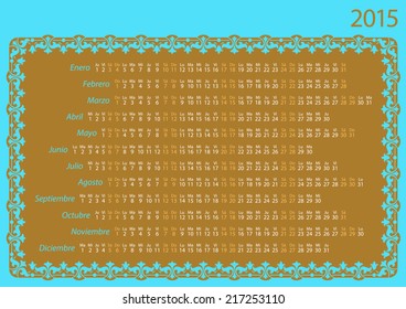 Spanish horizontal calendar for 2015