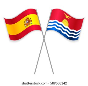 Spanish and I-Kiribati crossed flags. Spain combined with Kiribati isolated on white. Language learning, international business or travel concept.