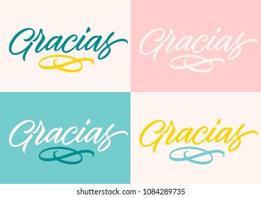 spanish inscription thank you, calligraphy, handwritten text, lettering, set of cards