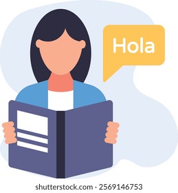 Spanish Instructor Reading the book concept, Hello in Spanish vector icon design, International Day of Language symbol, Linguistic diversity sign, Bilingualism Polyglot illustration