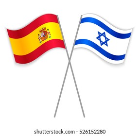 Spanish and Israeli crossed flags. Spain combined with Israel isolated on white. Language learning, international business or travel concept.