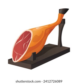 Spanish jamon leg in wooden cutting stand