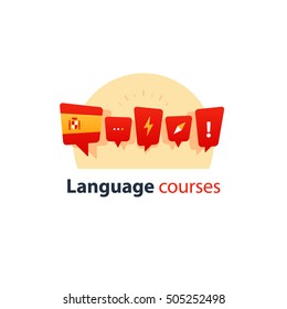 Spanish language courses advertising concept. Fluent speaking foreign language. Advertising concept lingual classes. Flat design vector illustration