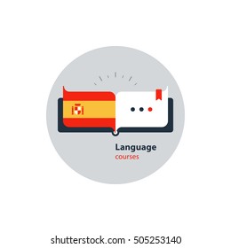 Spanish language courses advertising concept. Fluent speaking foreign language. Advertising concept lingual classes. Flat design vector illustration