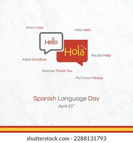 Día del Español, 23 de Abril, Hola en Español, Palabras Españolas en Plantilla de Medios Sociales en Inglés, Abril