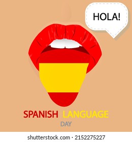 Bandera del día de la lengua española en la lengua, ilustración de arte vectorial.