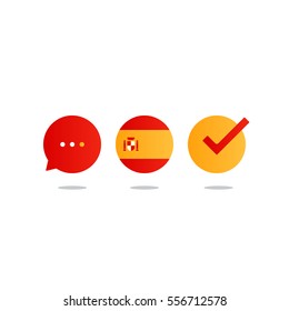 Spanish Language Icons And Logo. Linguistics Class Concept. Flat Design Vector Illustration