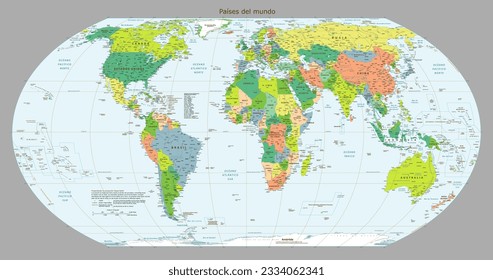 Spanish  language map of the world Equal earth projection 