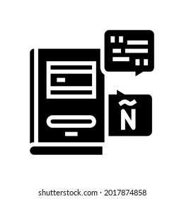 vector de icono de glifo de clase de escuela en español. signo de la lección de español. símbolo de contorno aislado ilustración negra