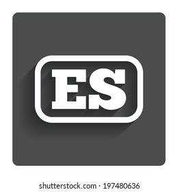 Spanish language sign icon. ES translation symbol with frame. Gray flat button with shadow. Modern UI website navigation. Vector