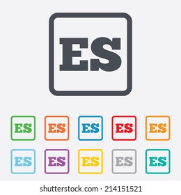 Spanish language sign icon. ES translation symbol. Round squares buttons with frame. Vector