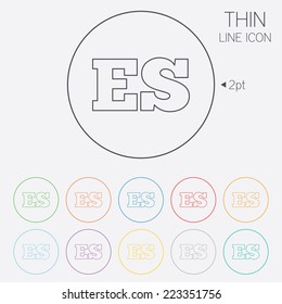 Spanish language sign icon. ES translation symbol. Thin line circle web icons with outline. Vector