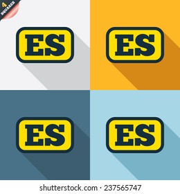 Spanish language sign icon. ES translation symbol with frame. Four squares. Colored Flat design buttons. Vector