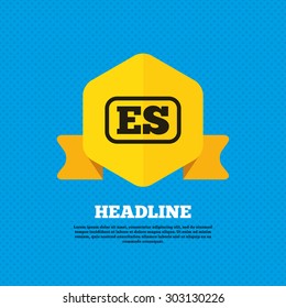 Spanish language sign icon. ES translation symbol with frame. Yellow label tag. Circles seamless pattern on back. Vector