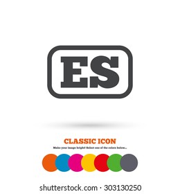 Spanish Language Sign Icon. ES Translation Symbol With Frame. Classic Flat Icon. Colored Circles. Vector