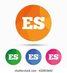 Spanish language sign icon. ES translation symbol. Triangular low poly button with flat icon. Vector