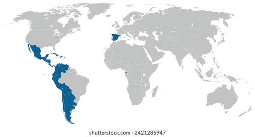 Spanish language speaking countries on political map of the world