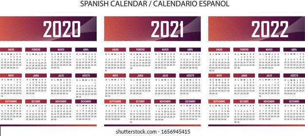 Spanish language techno Calendar 2020-2021-2022 vector text is outline