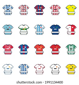 Spanish league vector icon of soccer jerseys with name tag. Sport illustration.