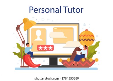 Servicio o juego de plataformas de aprendizaje en línea en español. Curso en español de la escuela de idiomas. Estudiar idiomas extranjeros con hablante nativo. Tutor personal en línea. Ilustración del vector