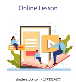 Spanish learning online service or platform set. Language school spanish course. Study foreign languages with native speaker. Online lesson. Vector illustration