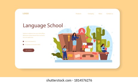 Spanish learning web banner or landing page. Language school spanish course. Study foreign languages with native speaker. Idea of global communication. Vector illustration in cartoon style