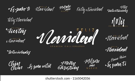 Spanish lettering Feliz Navidad, Felices Navidades, Mis felicitaciones. (Translation Happy New Year and Merry Christmas)