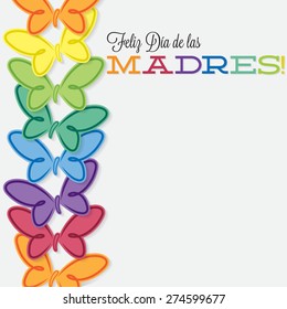 Spanish line of butterflies Mother's Day card in vector format.