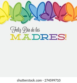 Spanish line of butterflies Mother's Day card in vector format.