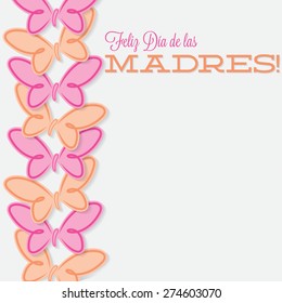 Spanish line of butterflies Mother's Day card in vector format.