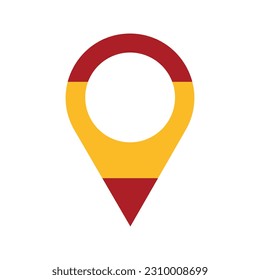 spanish location pin, gps marker, made in Spain symbol, find us sign, red and yellow colors, vector