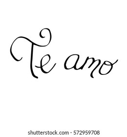 Spanish love phrase valentines day calligraphy handwritten text white background vector. Spanish phrase which means I love you 