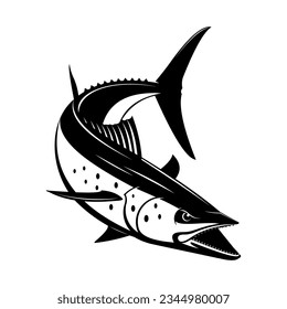 Spanish Mackerel Fishing Logo. Unique and fresh spanish mackerel fish jumping out of the water. Great to use as your Offshore fishing activity. 
